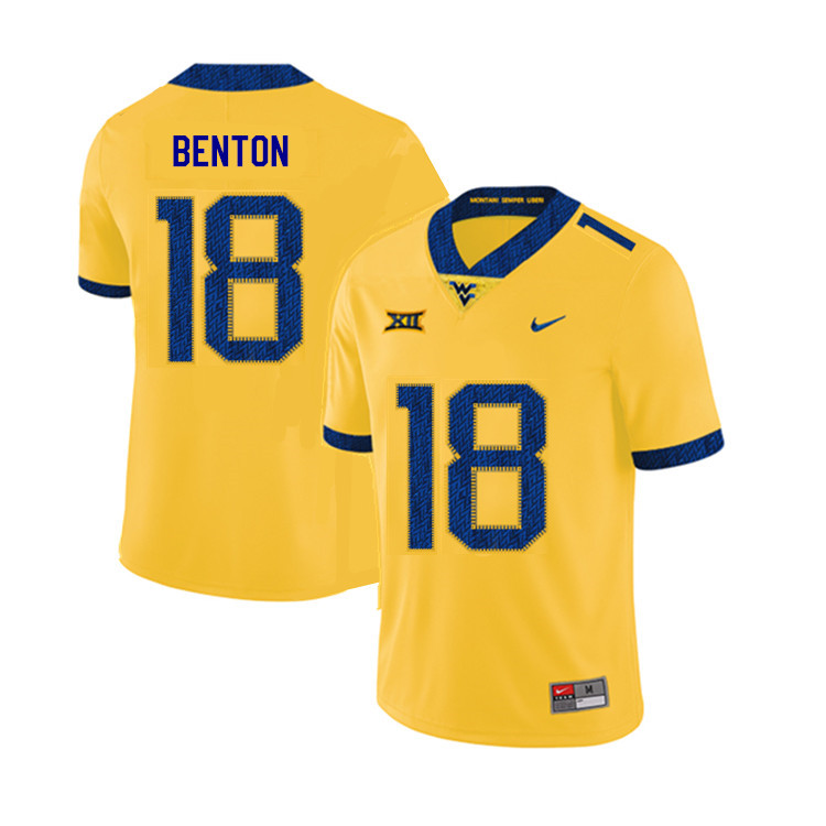 NCAA Men's Charlie Benton West Virginia Mountaineers Yellow #18 Nike Stitched Football College 2019 Authentic Jersey JK23M75TM